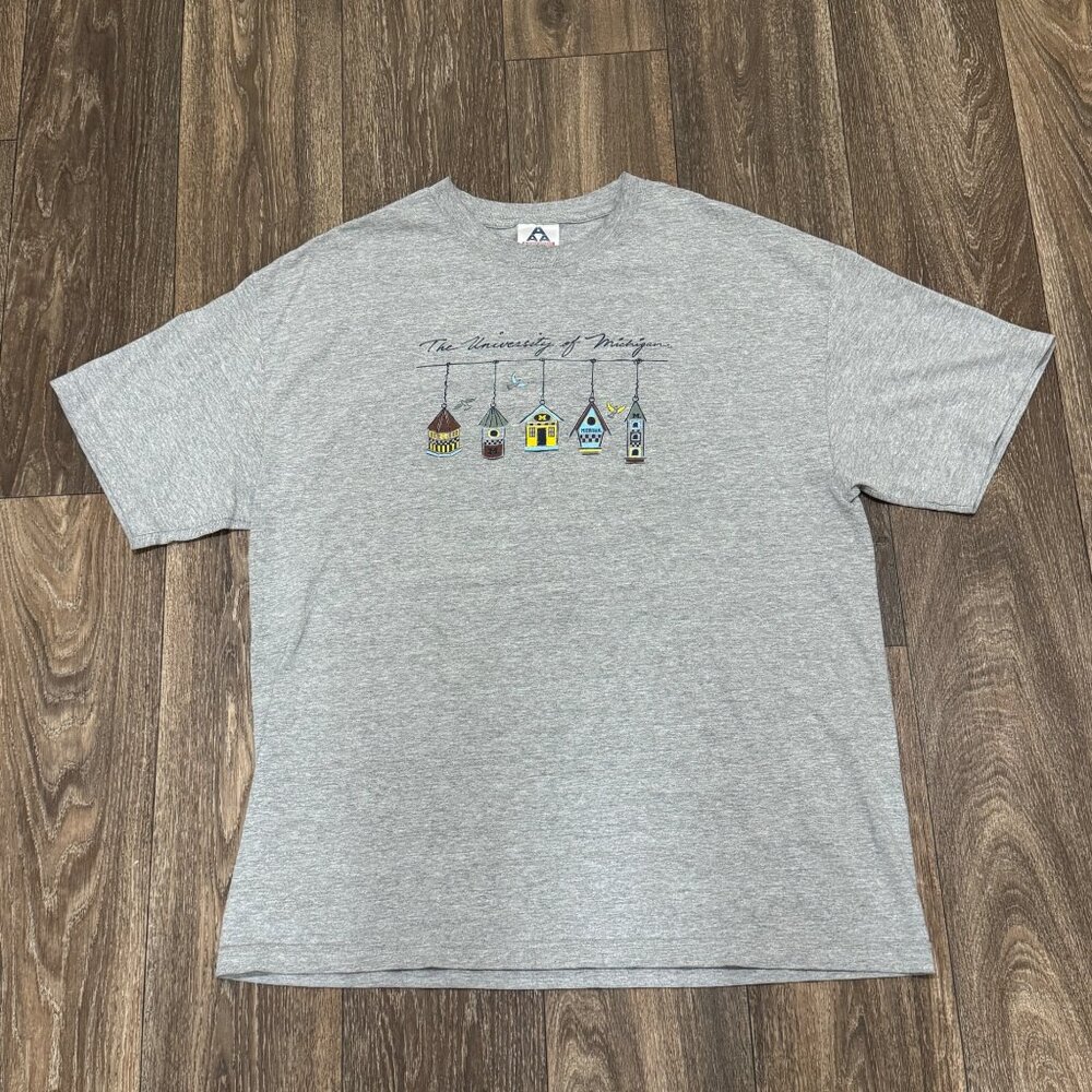 Vintage AAA University of Michigan Wolverine Shirt Men's XL Gray Bird Houses 90s